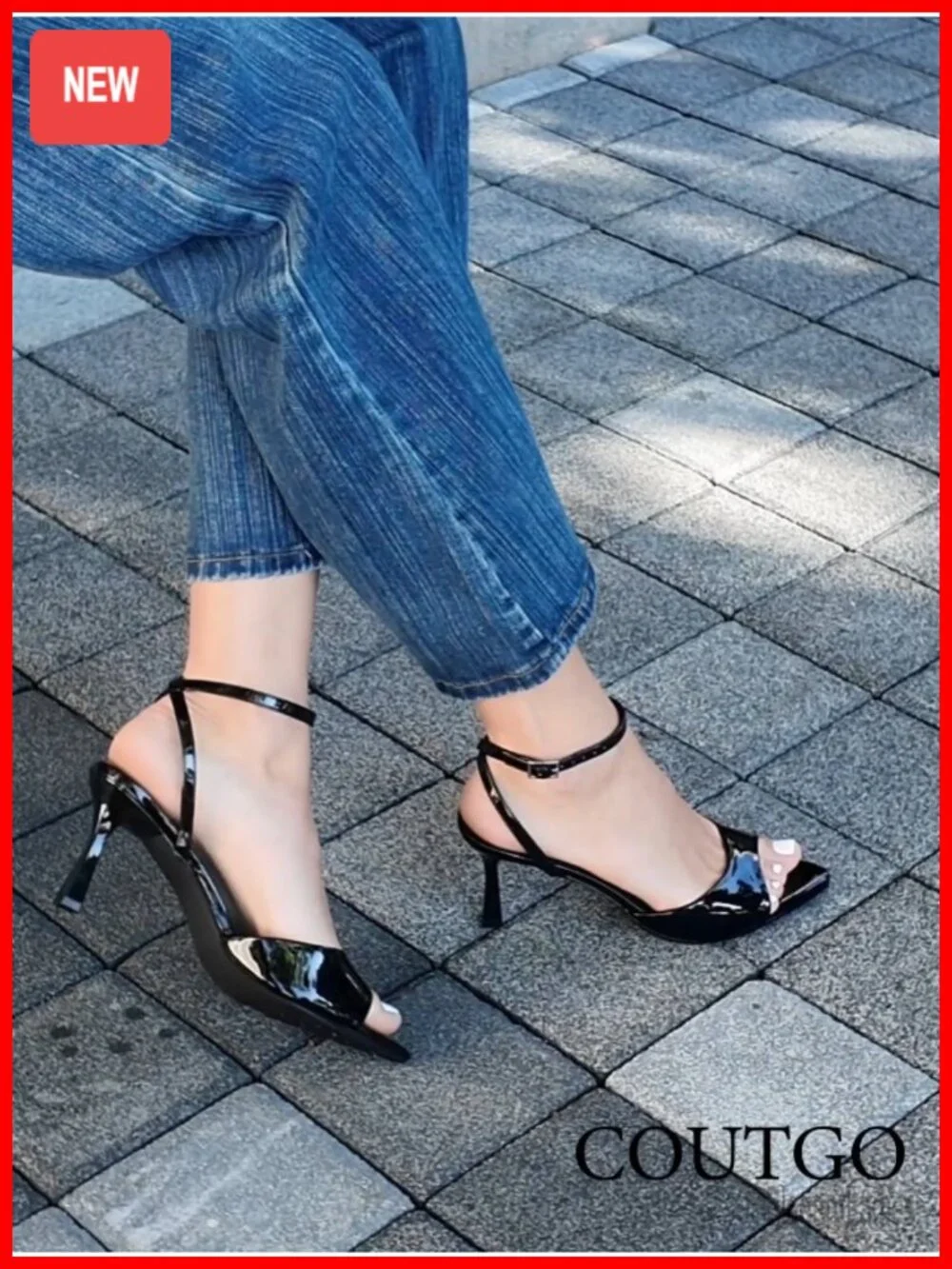 Kitten Heel Sandals Pointed Open Toe Ankle Buckle Strap Faux Leather Dress Shoes